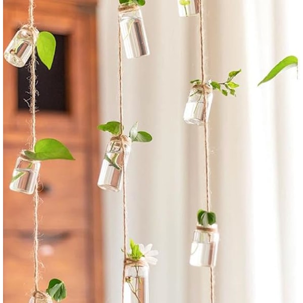 Väggmonterad Planteringskruka, Vindspelsstil Dekor Glasvas med Linnerep Blomkruka Hängande Glas för Hydroponiska Växter Hem Trädgård Dekor (4 * 2cm)