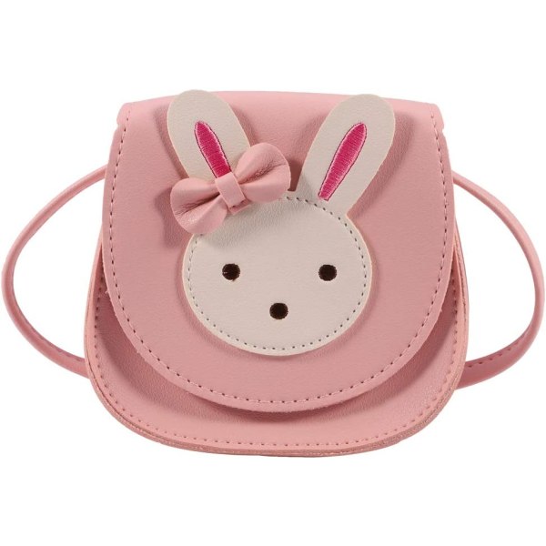 Flickor axelväska crossbody väska söt kanin PU läder handväska tecknad djur mini väska för förskolebarn småbarn flickor (rosa)