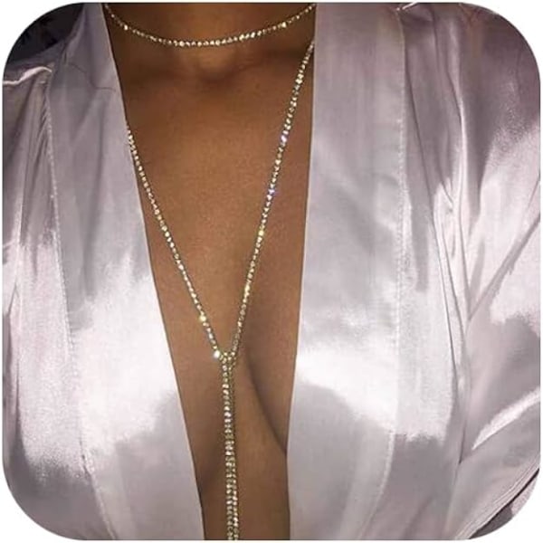 Fashion lang sølv halskæde med rhinestone smykkekæde til damer og piger