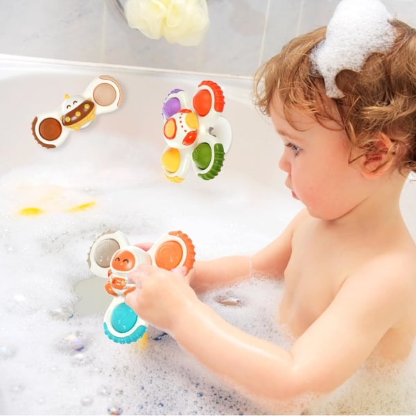 Sugkoppsroterande Leksak, 3-pack Finger Spinnare, Bordssugkopps Sensorisk Leksak för Bebis