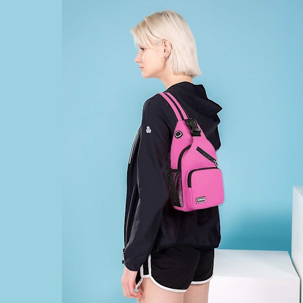 Naisten rintalaukku pieni reppu kuulokeliitännällä tyttöjen olkalaukku crossbody-sling-laukku retkeilyyn pyöräilyyn telttailuun kestävä polyesteri-violetti