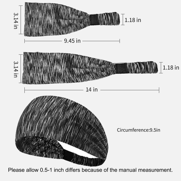 3 stk./pakke Workout-hovedbånd til kvinder og mænd, skridsikre, åndbare, holdbare svedbånd til yoga, fitness, træning, tennis, løb
