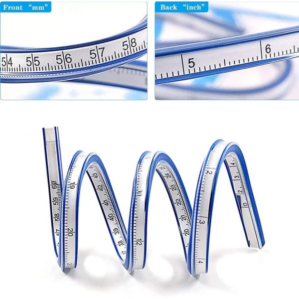 2 stk fleksibel plastkurvelinjal (30cm+60cm), kurvelinjal Fleksibel tilpasset myk plast for tegning Tegning Grafikk Klær Design Måleverktøy