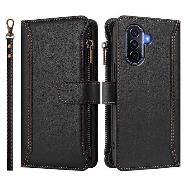 Yhteensopiva magneettisuljettavan 9 korttipaikan vetoketjullisen nahkakotelon kanssa ja rannehihnalla - Perfect_xx For Huawei Enjoy 50 4G