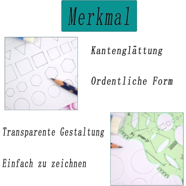 Kappaleet Geometriset piirustusmallit Vihreät geometriset mallit Viivain Geometrinen muoto Muoviset mallit ympyröillä, ympyröillä ja soikealla mallilla offille