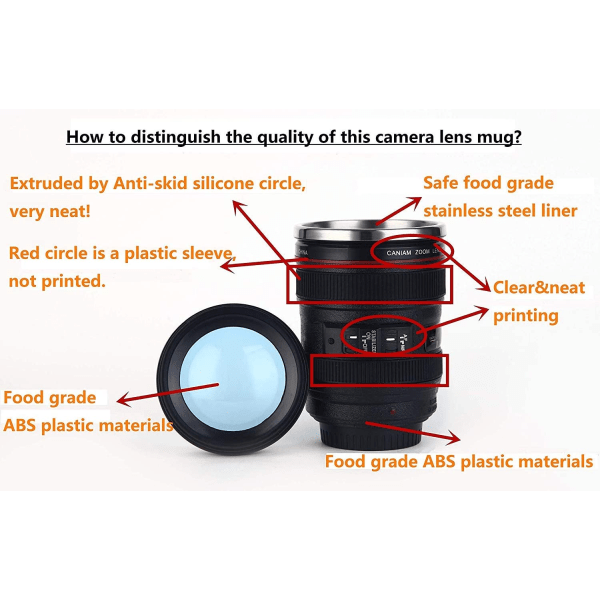 Kameralinse-kaffekrus,Kamera-linsekrus,Sjove fotokaffekrus Rustfrit stål-linsekrus Termokande Fantastiske gaver til fotografer,Belønninger til hjemmet