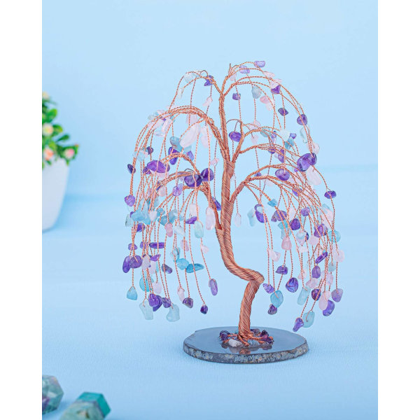 Helbredende krystaltræ ornamenter Naturlig agat base ædelsten penge træ Feng Shui figurer dekoration