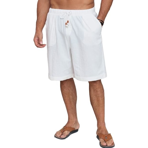 Sommershorts for menn løse uformelle strandshorts Lommer med brede ben og snøring Holidays White (STØRRELSE:XL）