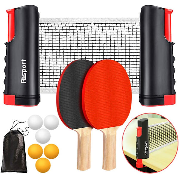 Ping Pong -mailasetti, Kannettava pöytätennissetti vetäytyvällä verkolla, mailat, pallot ja kantokassi sisä- ja ulkopeleihin