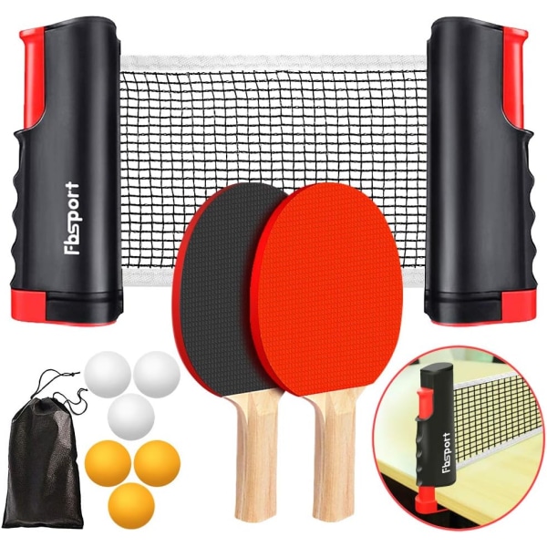 Ping Pong padlesett, bærbart bordtennissett med uttrekkbart nett, racketer, baller og bæreveske for innendørs/utendørs spill