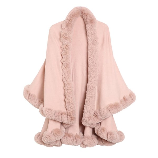 Dobbeltlags sjal med håndverkskant av fuskepels Elegant cardigan Cape for Lady Pink