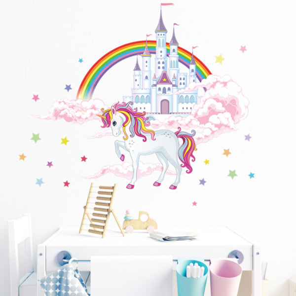Pink Rainbow Castle Unicorn Wall Decal Kids Room Decoration