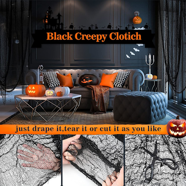5 stk Halloween Skummel Klut Svart 30×72 tommer - Halloween Dekorasjoner Salg - Skummel Spooky Halloween Dekorasjoner Utendørs Innendørs