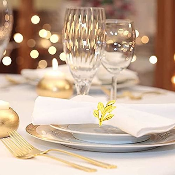 Blad serviettring, 12 stk metall serviettspenneholder for bryllupsfest middagsborddekorasjon (12 blader, gull)