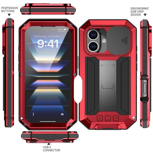 Skyvbart Kamera IP54 Liv Vanntett Holder Mobilskall Rød Red For iPhone 16