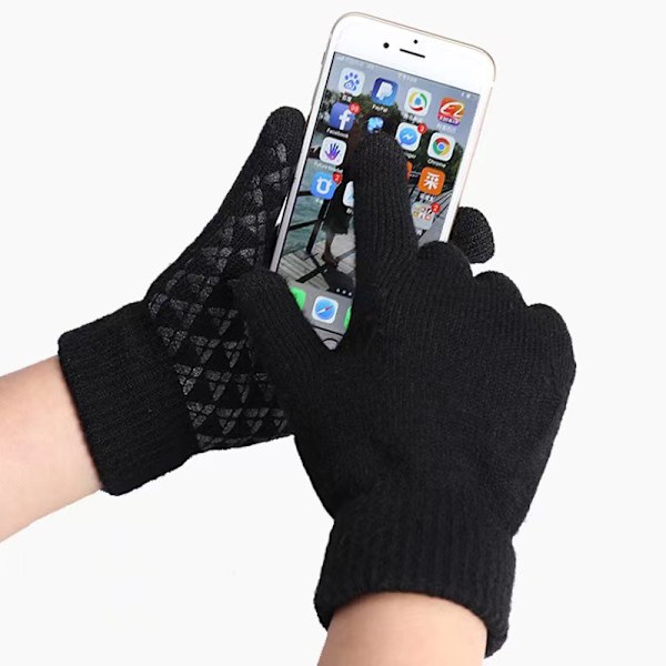 Varma stickade vinterhandskar Anti-halk Pekskärm Slouchy Handskar Termisk Fleecefodrad Stretchiga Handskar Herr och Dam Utomhus S