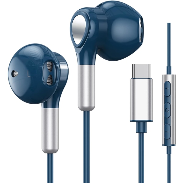 USB C hörlurar för Samsung Galaxy S23 Ultra S22 S21 FE S20 A53 A54 USB C hörlurar Blue