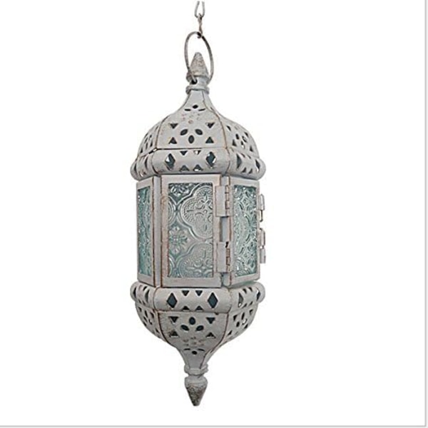 1 STK Vintage metal hul lysestage bryllupslanterner Marokkanske hængende lyslanterner Julestage hvidguld med 44 cm kæde