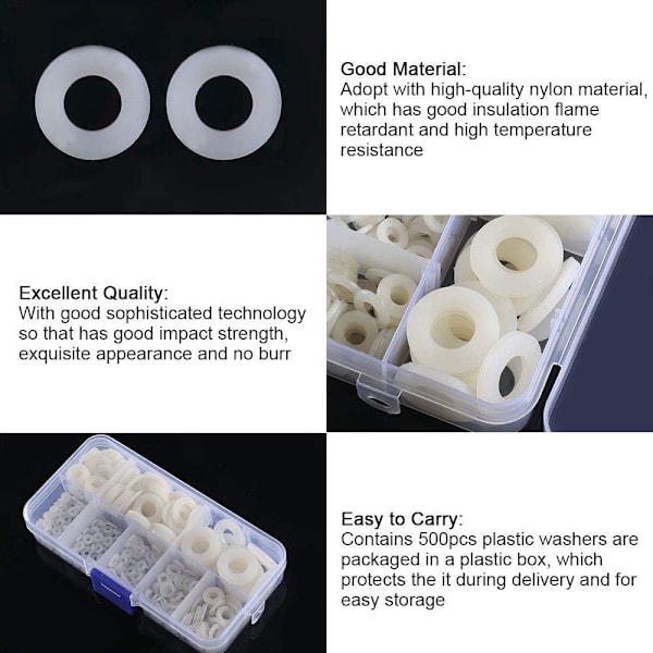 520 kpl Nylon-tiivisteitä Muoviset tiivisteet M2 M2.5 M3 M4 M5 M6 M8 M10