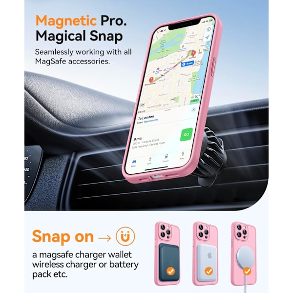 Magnetiskt Skal för iPhone 16 Pro Max med Fullständigt Kameraskydd [MagSafe-kompatibelt] [Transparent Matt] Skyddande Mobilskal, Hot Pink Rosa Pink iPhone 13 Pro Max