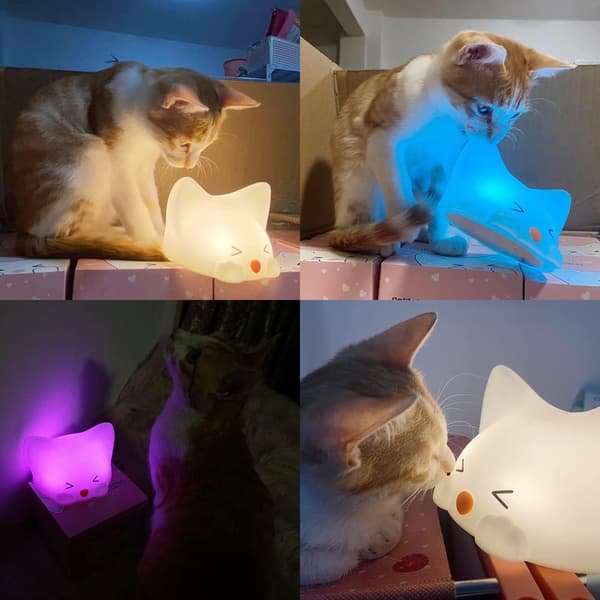 LED nattlys for barn, søt katt myk silikon babylampe