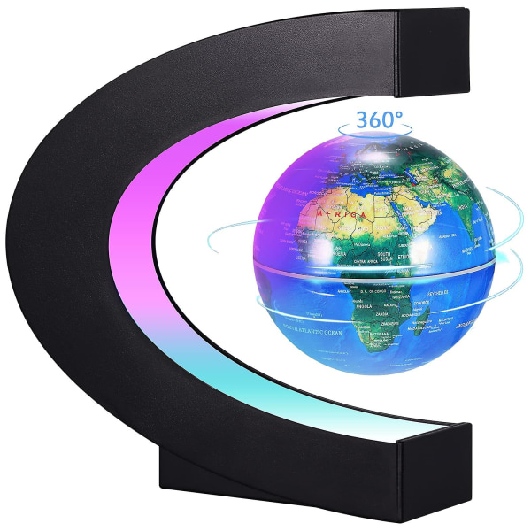 Flytande världsklot med färgade LED-ljus C-form magnetfält Levitation Världskarta Globe (eu)