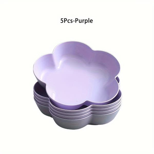 Blomformade serveringsbrickor, set om 5 återanvändbara plasttallrikar, diskmaskinsäkra Purple
