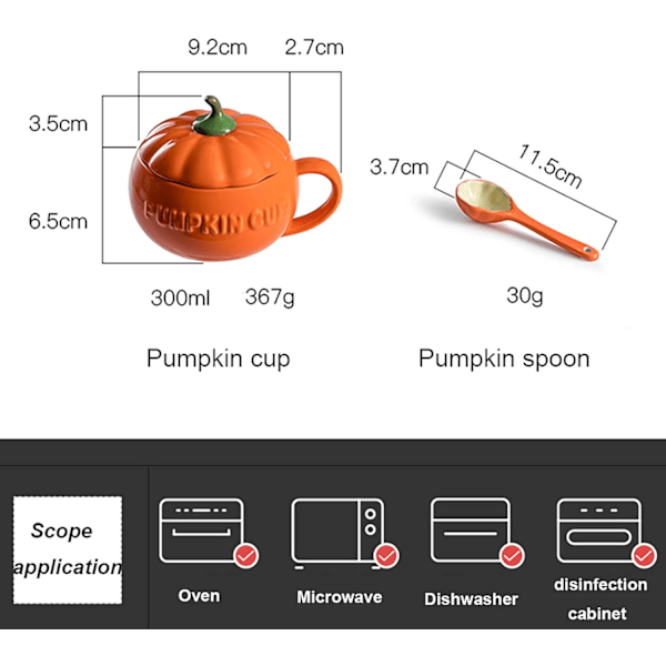 Teknisk søt gresskar-krus, keramisk kaffekrus, 8,5oz tekopp med lokk (krus + skje + silikonhånd (skrell og stikk)) oransje 250ml kopp og skje og hånd pumpkin