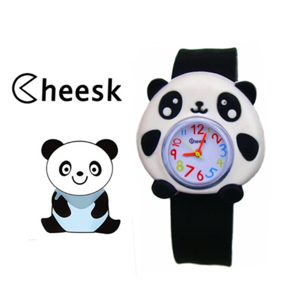 Tecknade barnklockor Watch som indikerar Quartz Electronic Armbandsur (Panda (svart)