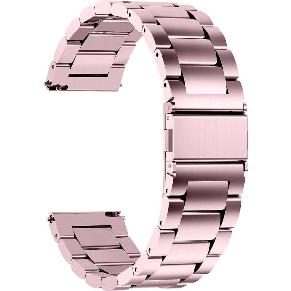 Klokkereim for klokke, 20 mm erstatningsremmer i metall med hurtigspenne egnet for kvinner og menn (rosepulver)