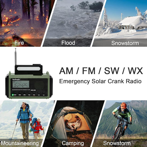 10000mAh NOAA Nødvejr Kurv Vejrradio, Håndsving, Batteridrevet, USB-oplader, SOS-alarm