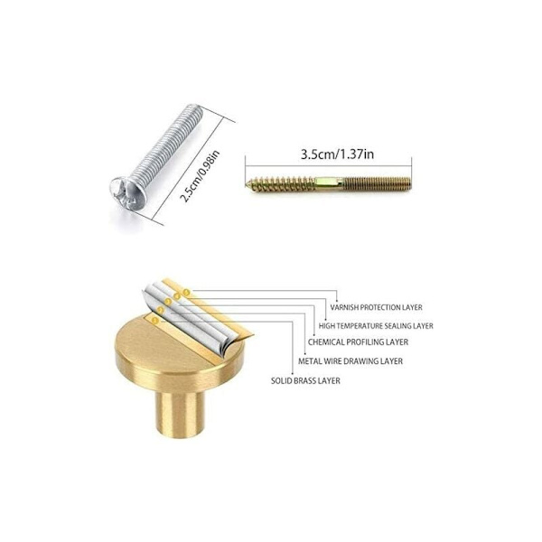6 stk. runde messingknopper, 25 mm massive hardware møbelskabsskuffe kommode håndtag knopper med skruer til køkken badeværelse soveværelse