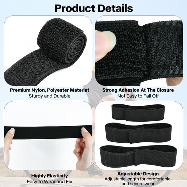 2 x cykelbuksclips, sorte elastiske cykelbuksclips, elastiske cykelclips til bukser kvinder mænd