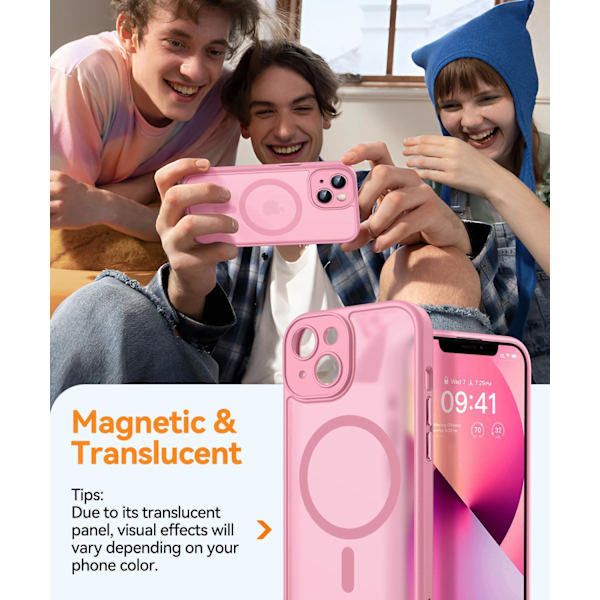 Magnetiskt Skal för iPhone 16 Pro Max med Fullständigt Kameraskydd [MagSafe-kompatibelt] [Transparent Matt] Skyddande Mobilskal, Hot Pink Rosa Pink iPhone 13
