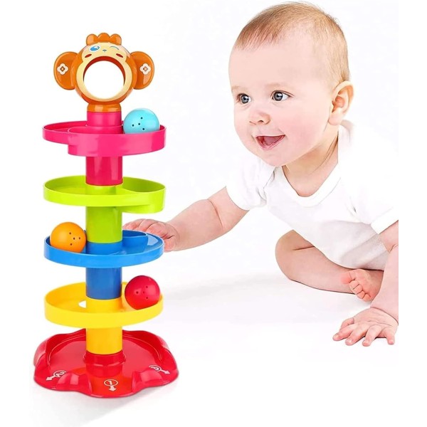 Baby Leksak 9-18 Månader, Bollkast och Rullramp Leksak för 1 År Gamla Pojkar Flickor