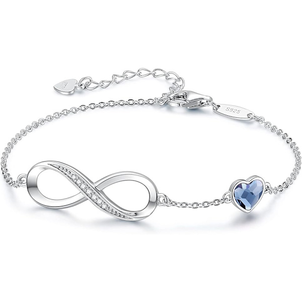 Uendelig Hjerte Fødselssten Charm Lenke Armbånd for Kvinner 925 Sterling Sølv Justerbar