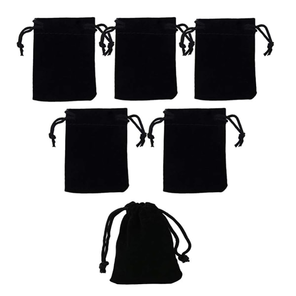 50 stk. 5 x 7 cm fløjlssnørepose, lille smykkegave-display-emballagepose, slikgavepose, fest jule-/bryllupsgavepose, sort