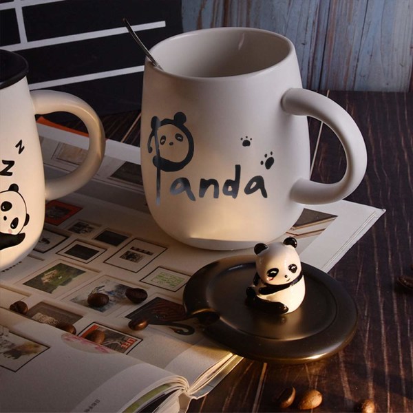 Panda Muki Söpö keraaminen kahvimuki, jossa 3D Panda kansi ja lusikka, söpöt  kupit Uutuus Kahvi Tee Maito Joulumuki Naisten Tytöille Pojille d5b6 |  Fyndiq