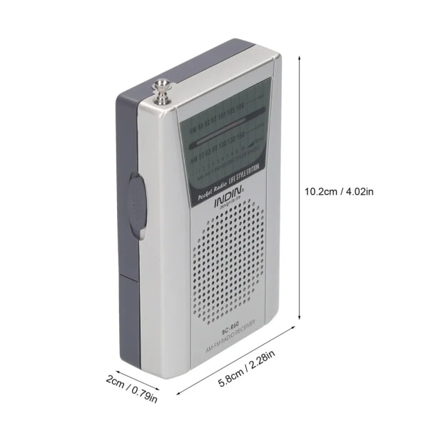 INDIN BC-R60 taskuradio paristokäyttöinen FM/AM, pieni radio sisäänrakennetuilla stereokaiuttimilla, kannettava radio patikointiin, lenkkeilyyn ja retkeilyyn
