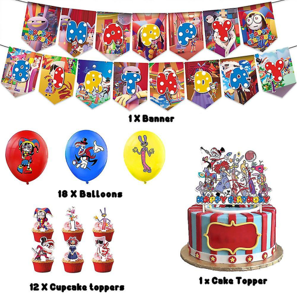 Hämmästyttävä digitaalinen sirkus-teemajuhlatarvikkeet koristeet ilmapallot kakkupäälliset set Bahz6280 B