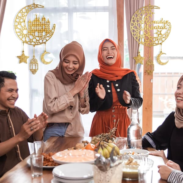 Trædørskilt Eid Mubarak Hult Måne Stjerner Design Ramadan Festligheder Væghænger Style B