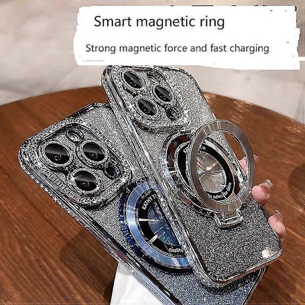 Sopii uudelle iphone16-sarjalle, jossa on linssin suojakalvo, glitter-magneettinauha ja näkymätön teline iPhone 16 Pro max