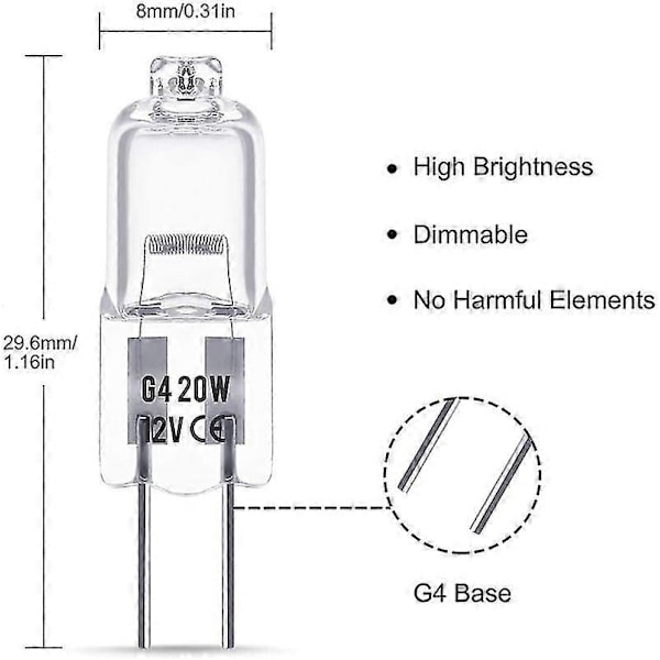 20 stk. G4 Halogenpære, 20w Dc12v Indendørs Halogen G4 Lampe