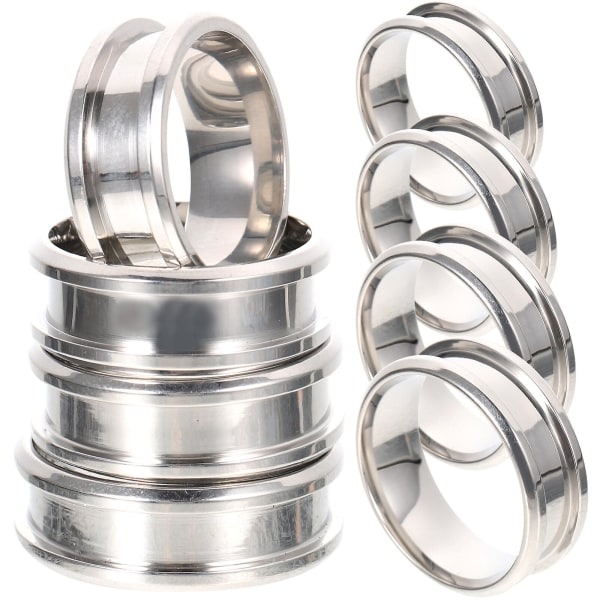 stk ringemner rillet glat fingerring i rustfrit stål fingerring smykker (0,8x2,3x2,3 cm, sølv)