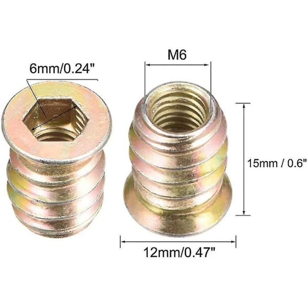 Sokkelskruer M6 Skruinnlegg Møbler Sekskant Sokkel Sekskant Driv Mutter Tre Møbler Innlegg Muttere Assortert Verktøysett (m6 *15mm), 50 stk