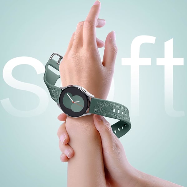 Auringonkukkakaiverrettu ranneke, yhteensopiva Samsung Galaxy Watch 7 6 5 4 40mm 44mm naisten kanssa, 20mm pehmeä silikoniranneke Galaxy Watch_xx -kelloon Pine