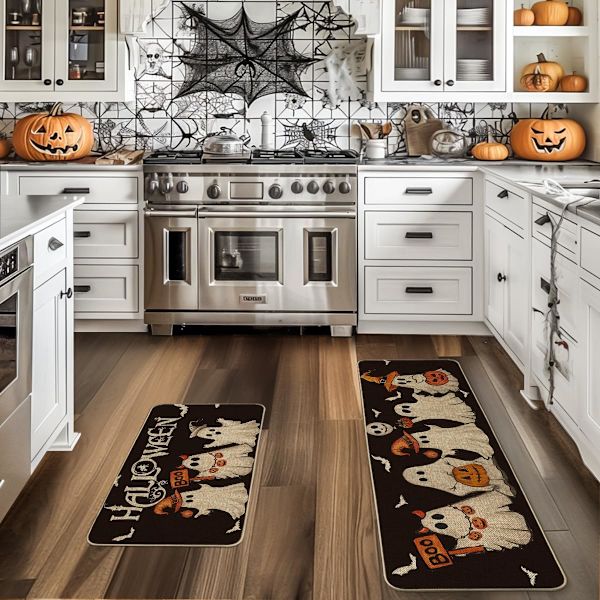 Artoid Mode Ghost Pumpkin Bat Musta Halloween-ovi Matto ja Keittiömatot 2 kpl