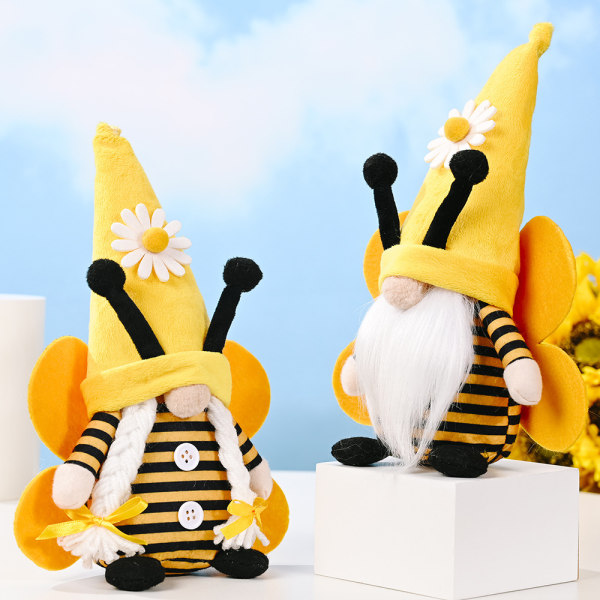 Bee Gnome Plysjdekorasjon 2 STK Insekt Bee Gnome Doll Lady Bee Svensk Tomte Bee Wings Jul Vår Sommer Gnome Rød Gave Hjemmedekorasjon