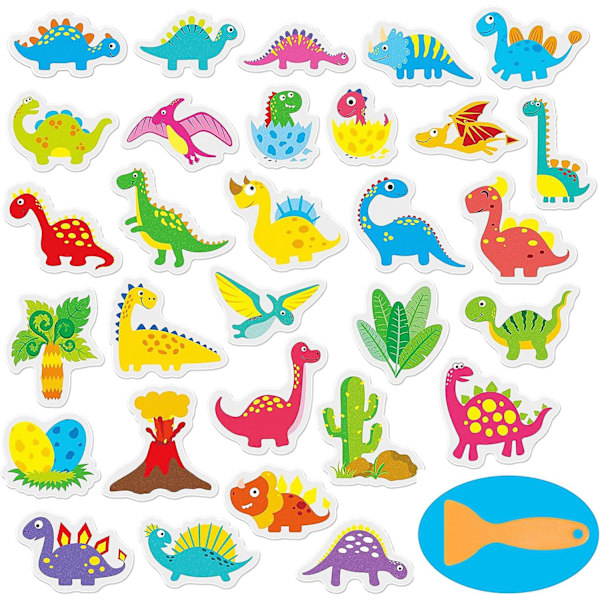 30 skridsikre badekar-klistermærker - Dinosaur Design - Vandtætte og skridsikre - Sikkerhedsklistermærker til brusebad og kar med premium ridse