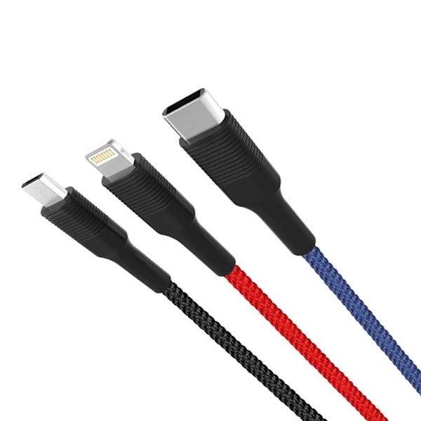 3-i-1 USB - Lightning, USB-C, microUSB Ladekabel (3A) 1,2m 80